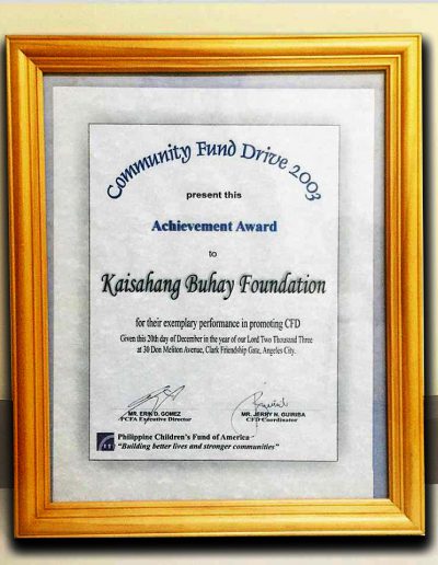 December20, 2003 - Community Fund Drive Achievement-Award