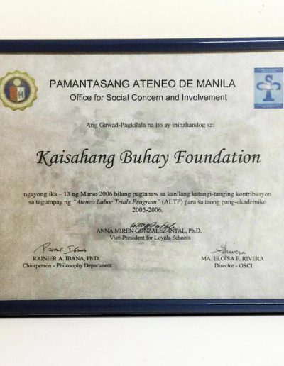 March 13, 2006 - Certificate of Recognition for the Ateneo Labor Trials Program (ALTP)