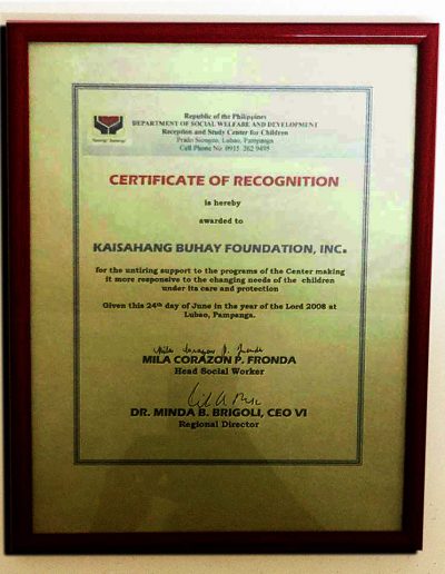 June 24, 2008 - Certificate of Recognition