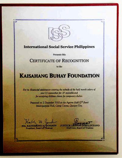 December 2, 2010 - Certificate-of-Recognition-for-financial-and-logistical-assistance