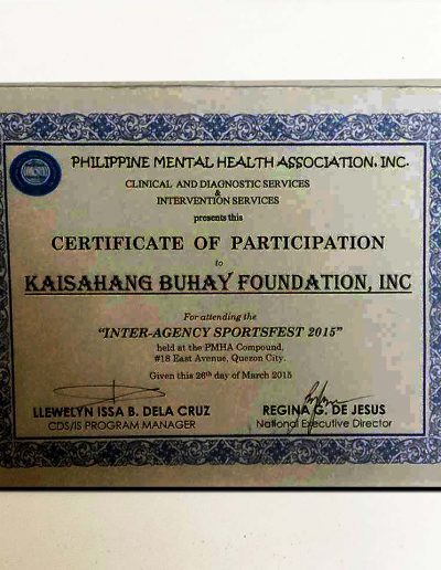 March 26, 2015 - Certificate of Participation